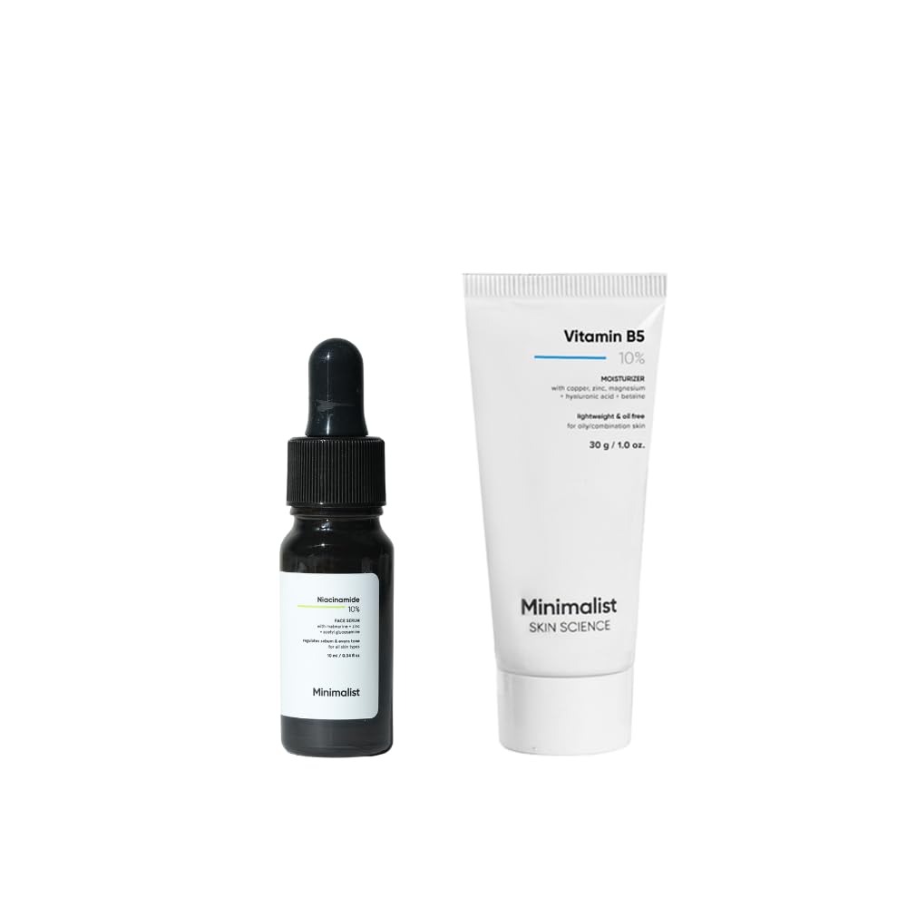 Minimalist Clear Skin & Oil Balance Skincare Bundle | Niacinamide 10% Serum + Lightweight B5 Moisturizer | For Acne-Prone, Oily & Dehydrated Skin | Non-Greasy Daily Routine
