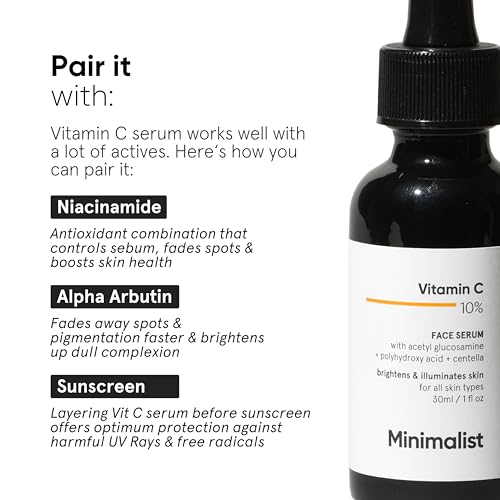 Minimalist Vitamin C 10% Serum + Vitamin B5 Moisturizer | Skin Brightening, Hydration, Dark Spot Reduction & Barrier Repair Combo for Glowing, Smooth & Healthy Skin