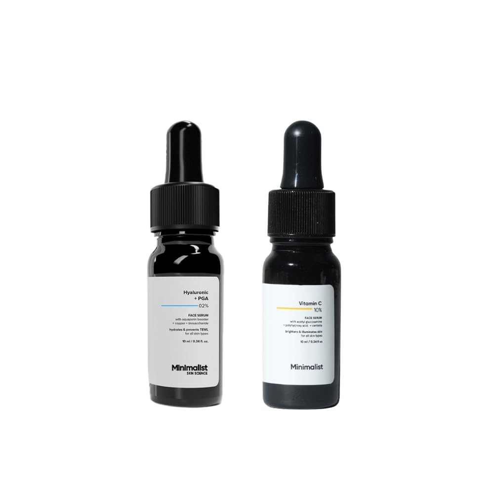 Minimalist Hydration & Brightening Skincare Bundle | Hyaluronic Acid Serum + Brightening Face Serum | For Glowing, Plump & Even-Toned Skin | Lightweight Daily Routine