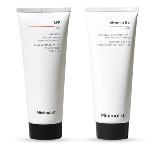 Minimalist Daily Hydration & Sun Protection Combo | SPF 50 PA++++ Cream Sunscreen 50g + 10% Vitamin B5 Oil-Free Gel Moisturizer 50g | For Oily & Acne-Prone Skin