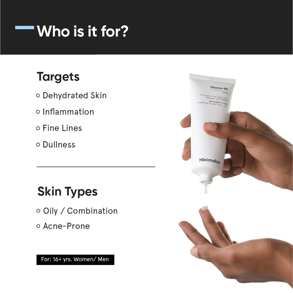 Minimalist Vitamin B5 10% Oil-Free Moisturizer for Face, Lightweight Gel Moisturizer for Oily & Combination Skin, Barrier Repair Face Cream with Glycerine 30gm