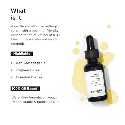 Minimalist Anti-Aging Night Serum with 0.3% Retinol & Q10|Fine Lines & Wrinkles Reduction Serum for Beginners|Water-Free Formula for Stability & Nourishment|Suitable for All Skin Types|For Unisex|30ml