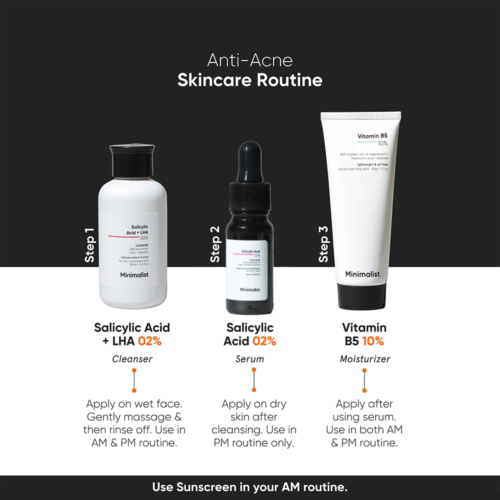Minimalist 2% Salicylic Acid Serum for Acne & Blackheads | BHA Exfoliating Anti Acne Serum for Pore Cleansing & Oil Control | Pore Tightening Treatment for Oily & Acne-Prone Skin | 10ml