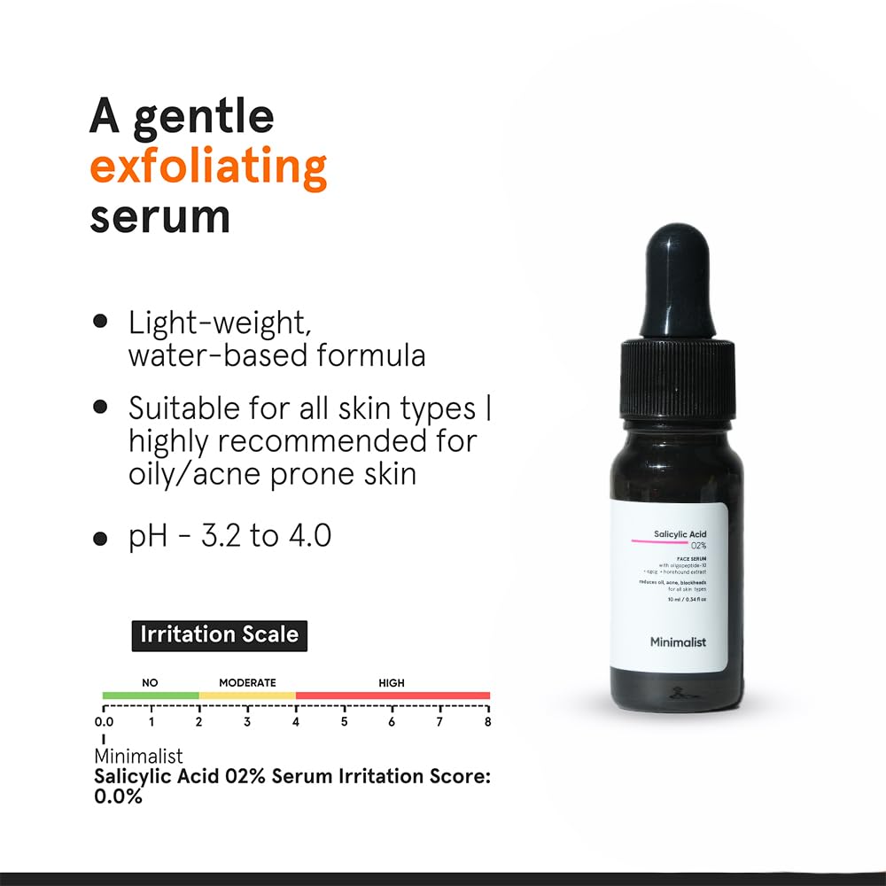 Minimalist 2% Salicylic Acid Serum for Acne & Blackheads | BHA Exfoliating Anti Acne Serum for Pore Cleansing & Oil Control | Pore Tightening Treatment for Oily & Acne-Prone Skin | 10ml