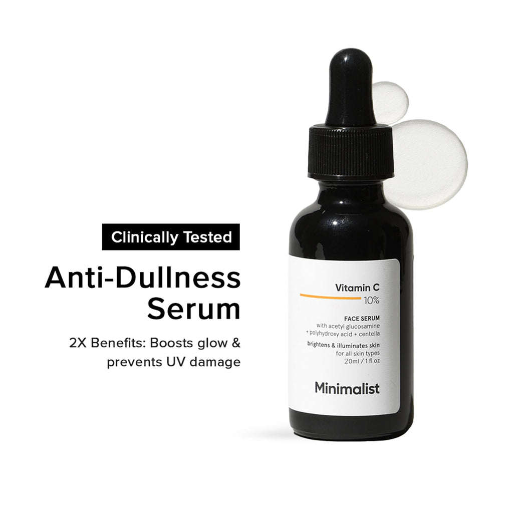 Minimalist 10% Advanced Vitamin C Serum for Glowing Skin | Brightening & Dark Spot Treatment | Treats Uneven Skin Tone, Dullness & UV Damage | Daily Face Serum (Stable Vitamin C) | 30ml