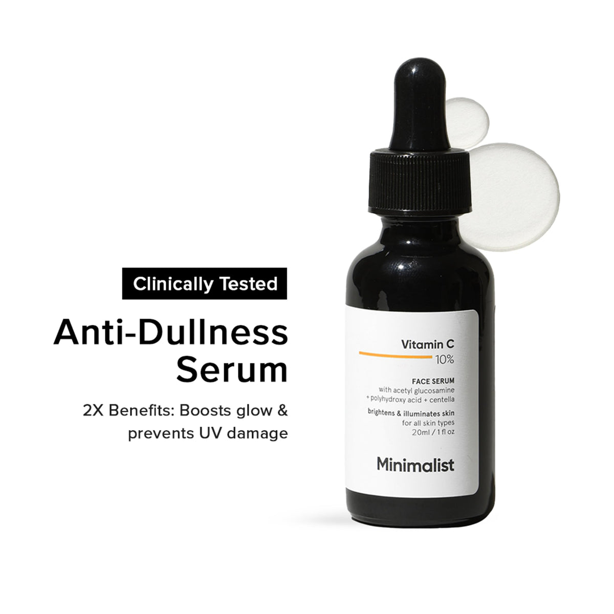 Minimalist 10% Advanced Vitamin C Serum for Glowing Skin | Brightening & Dark Spot Treatment | Treats Uneven Skin Tone, Dullness & UV Damage | Daily Face Serum (Stable Vitamin C) | 30ml