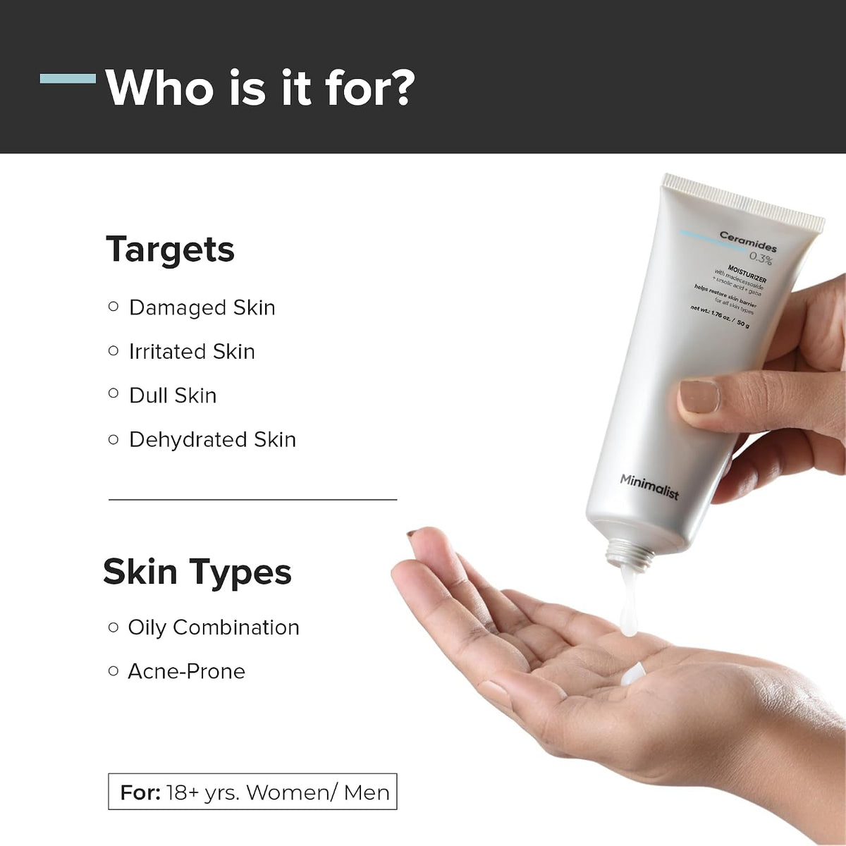 Minimalist 0.3% Ceramide Face Moisturizer For Barrier Repair & Deep Moisturization | Daily Repairing Face Moisturizing Cream | For Oily - Combination Skin | 50g