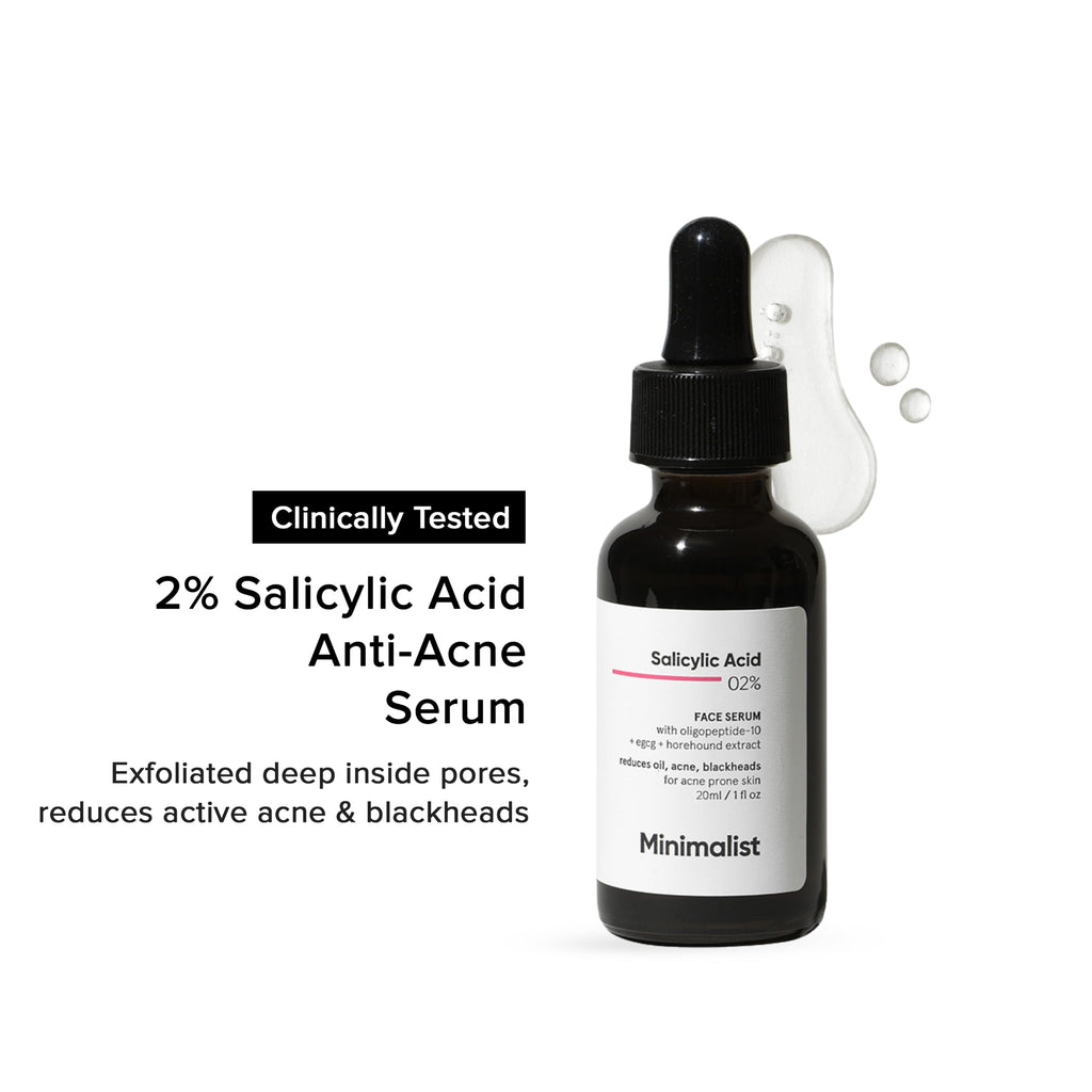Minimalist 2% Salicylic Acid Serum for Acne & Blackheads | BHA Exfoliating Anti Acne Serum for Pore Cleansing & Oil Control | Pore Tightening Treatment for Oily & Acne-Prone Skin | 10ml