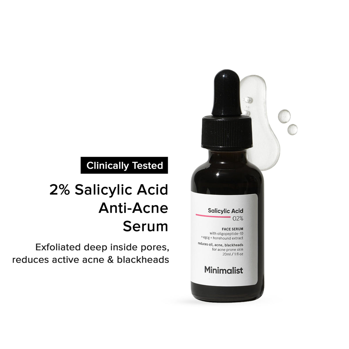 Minimalist 2% Salicylic Acid Serum for Acne & Blackheads | BHA Exfoliating Anti Acne Serum for Pore Cleansing & Oil Control | Pore Tightening Treatment for Oily & Acne-Prone Skin | 10ml