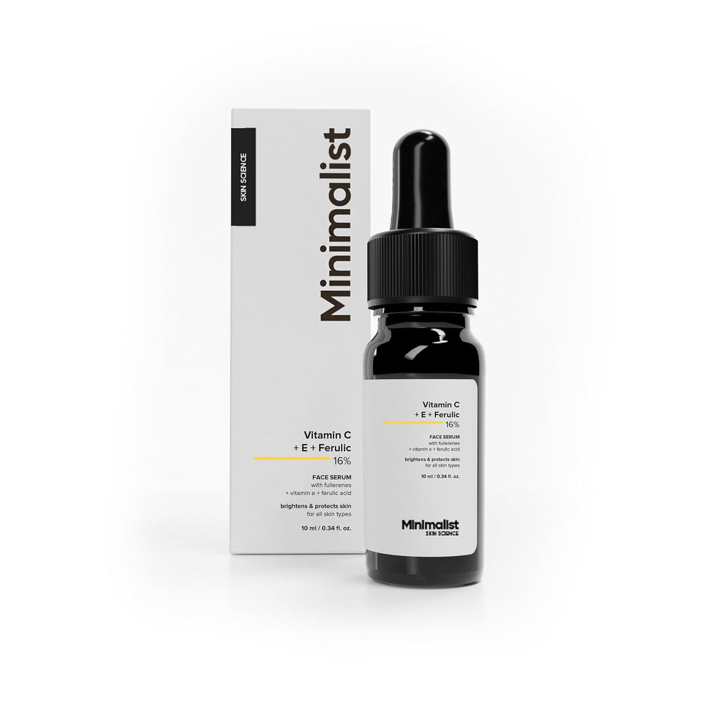 Minimalist 16% Vitamin C Face Serum – Brightening & Glow-Boosting Formula with Vitamin E, Ferulic Acid & Fullerenes, Antioxidant Boost for Radiant Skin (10 ml)
