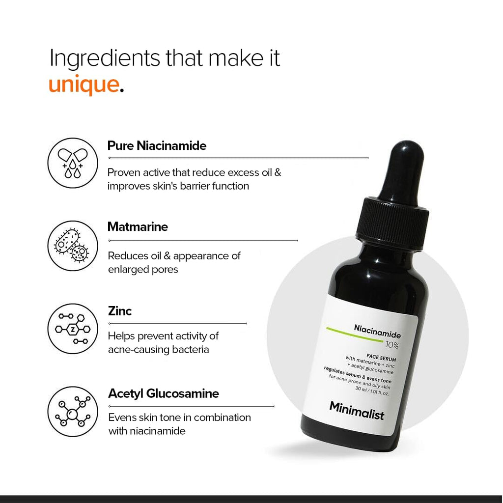 Minimalist 10% Niacinamide Serum with Zinc – Reduces Acne Marks, Controls Oil & Minimizes Pores | Vitamin B3 for Blemish-Free, Clear Skin | For Oily & Acne-Prone Skin (10 ml)