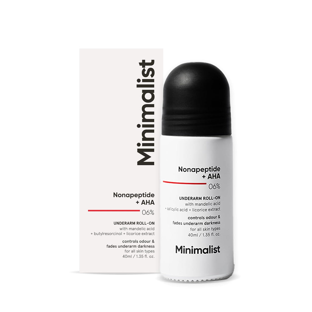 Minimalist Underarm Roll On Deodorant with Nonapeptide + AHA BHA 06% | Controls Odour & Fades Darkness | Fragrance & Aluminium Free | Exfoliating Deo For Women & Men | 40ml