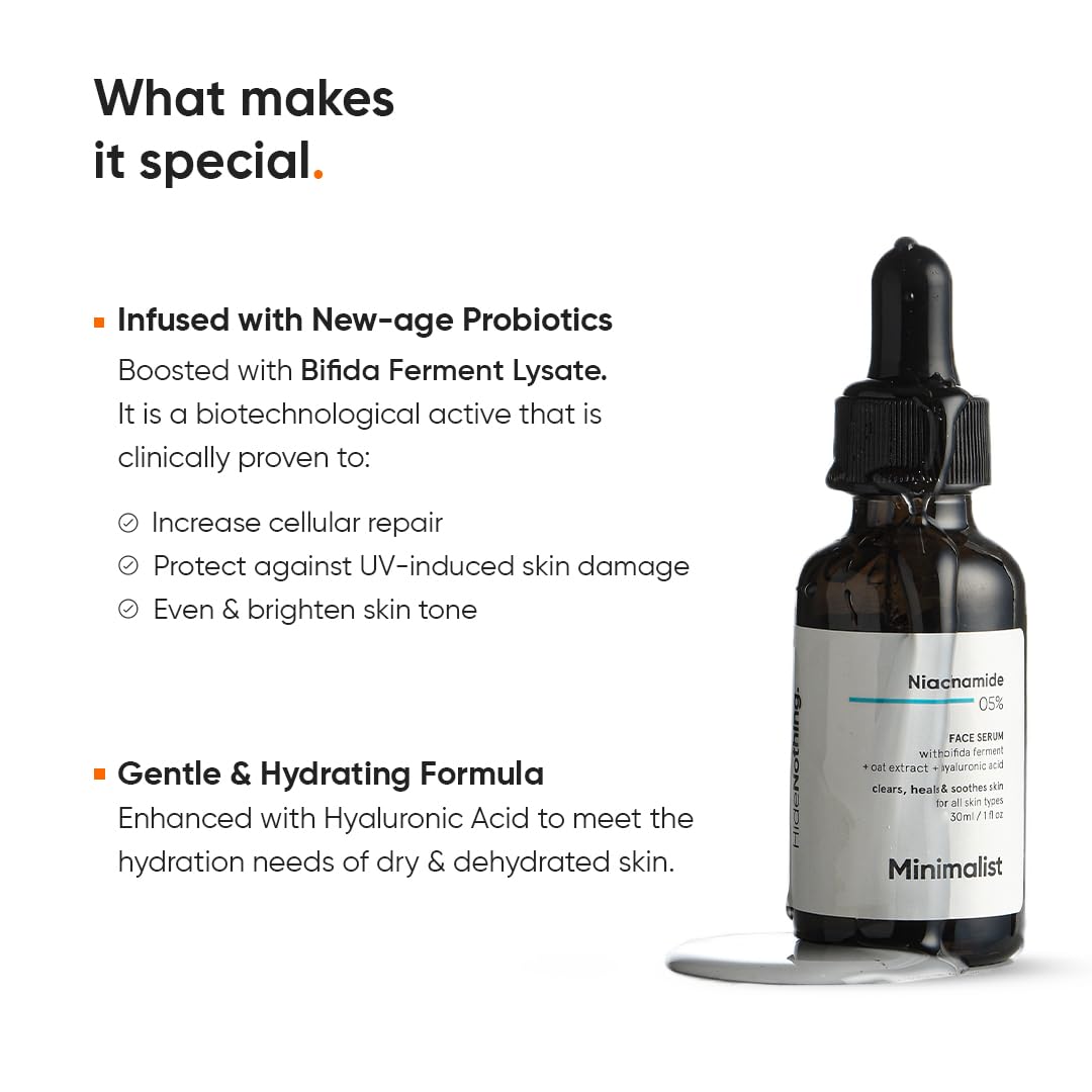 Minimalist Niacinamide 5% Serum with Hyaluronic Acid – Reduces Dark Spots, Controls Oil, Minimizes Pores, Strengthens Skin Barrier, Hydrating Daily Vitamin B3 Serum for All Skin Types (10 ml)
