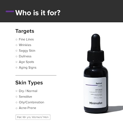 Minimalist Retinol 0.6% Mid-Strength Anti Aging Face Serum For Unisex, Reduces Fine Lines & Wrinkles, Medium Strength Retinol Formula (Pack Of 1)