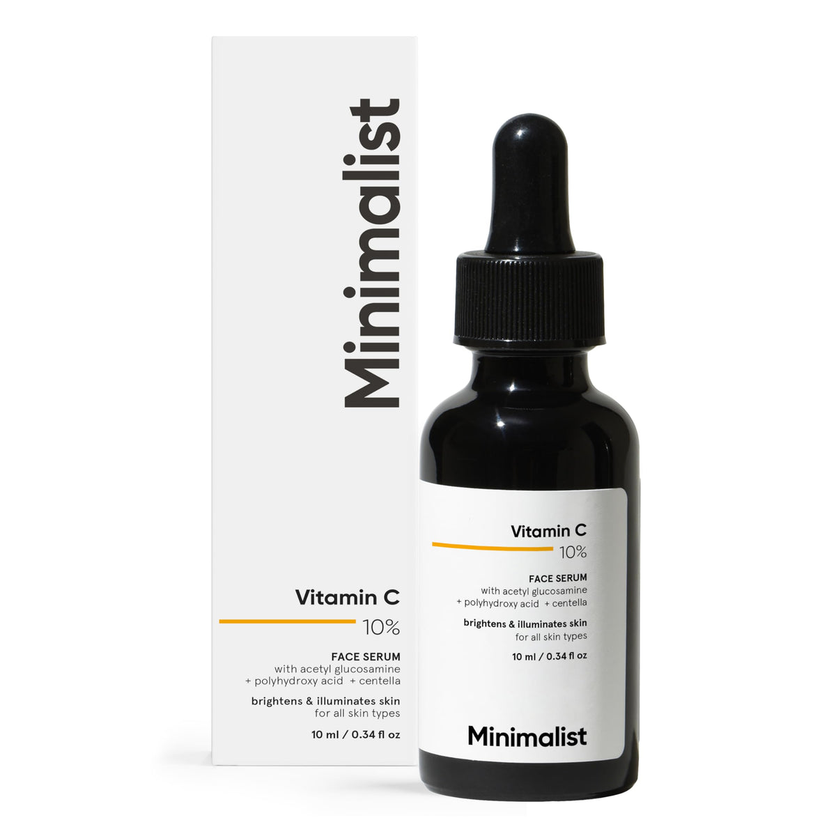 Minimalist 10% Advanced Vitamin C Serum for Glowing Skin | Brightening & Dark Spot Treatment | Treats Uneven Skin Tone, Dullness & UV Damage | Daily Face Serum (Stable Vitamin C) | 30ml