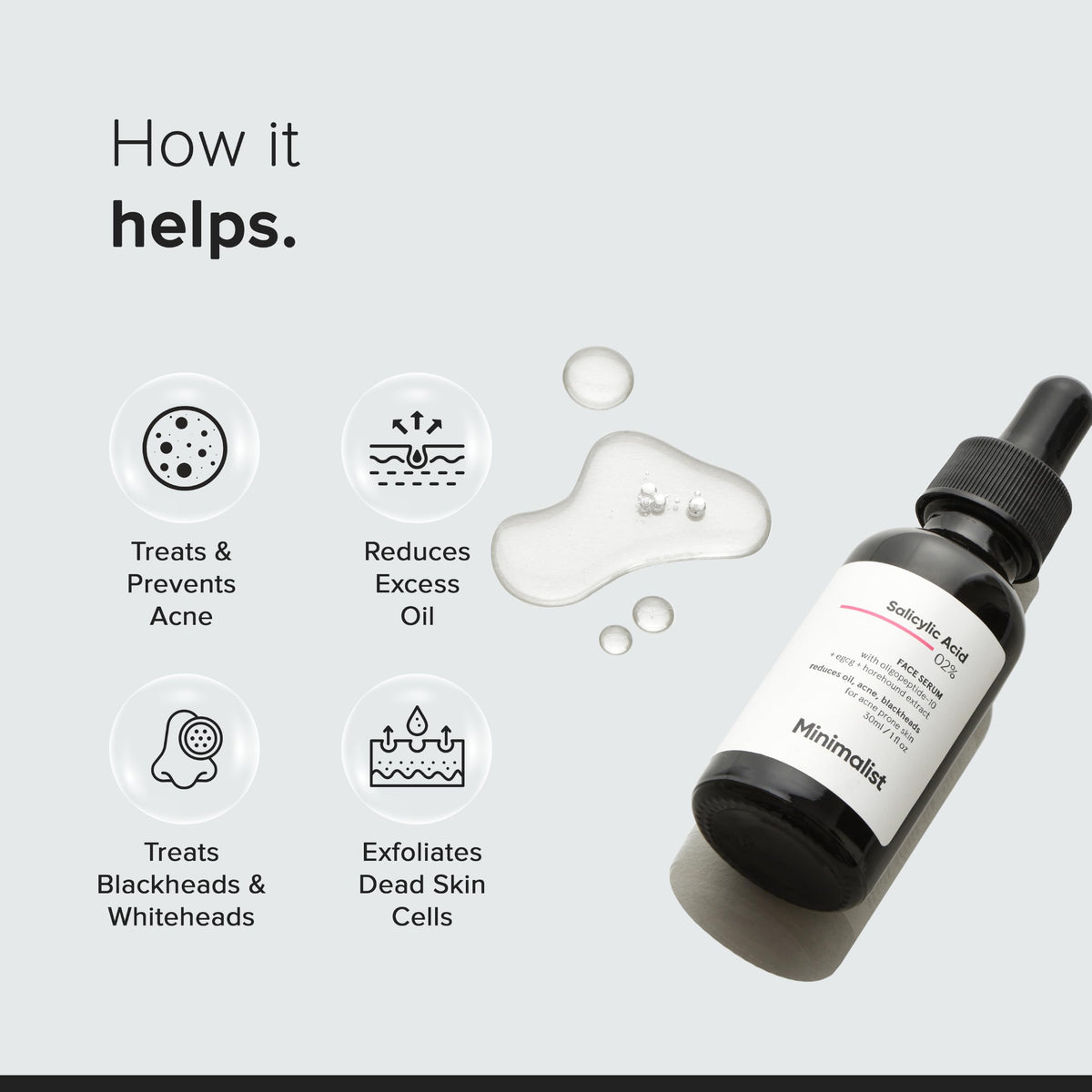 Minimalist 2% Salicylic Acid Serum for Acne & Blackheads | BHA Exfoliating Anti Acne Serum for Pore Cleansing & Oil Control | Pore Tightening Treatment for Oily & Acne-Prone Skin | 10ml