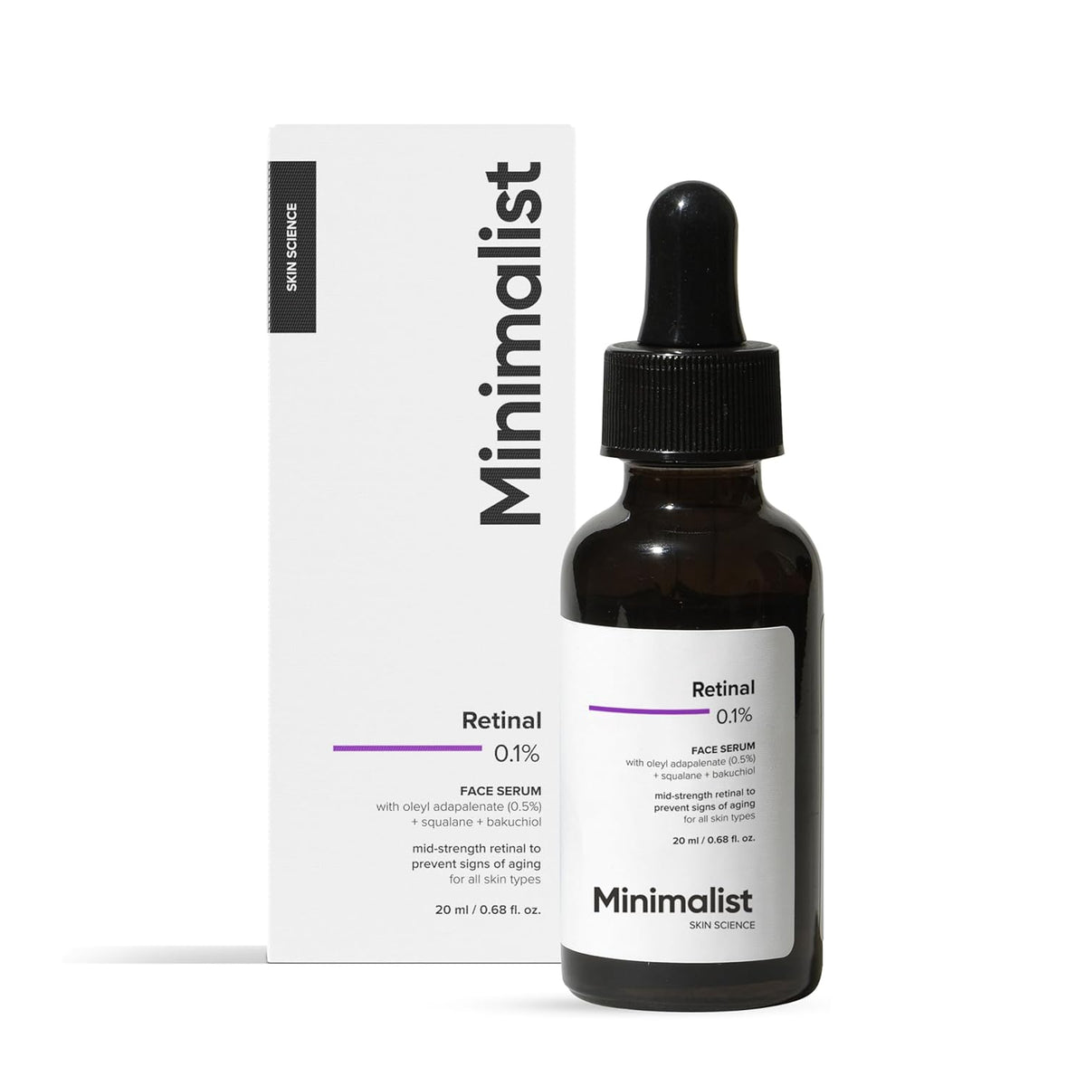 Minimalist Retinal 0.1% Face Serum | Reduces Fine Lines & Wrinkles | Enriched with Bakuchiol & Squalane | Anti-Aging & Hydrating Formula | For All Skin Types | 20 ml