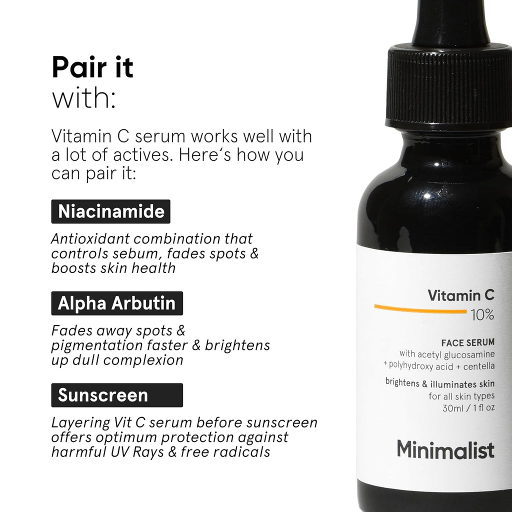 Minimalist 0.3% Retinol Serum 10ml + 10% Advanced Vitamin C Serum 10ml | Anti-Aging, Brightening & Dark Spot Treatment Skincare Duo