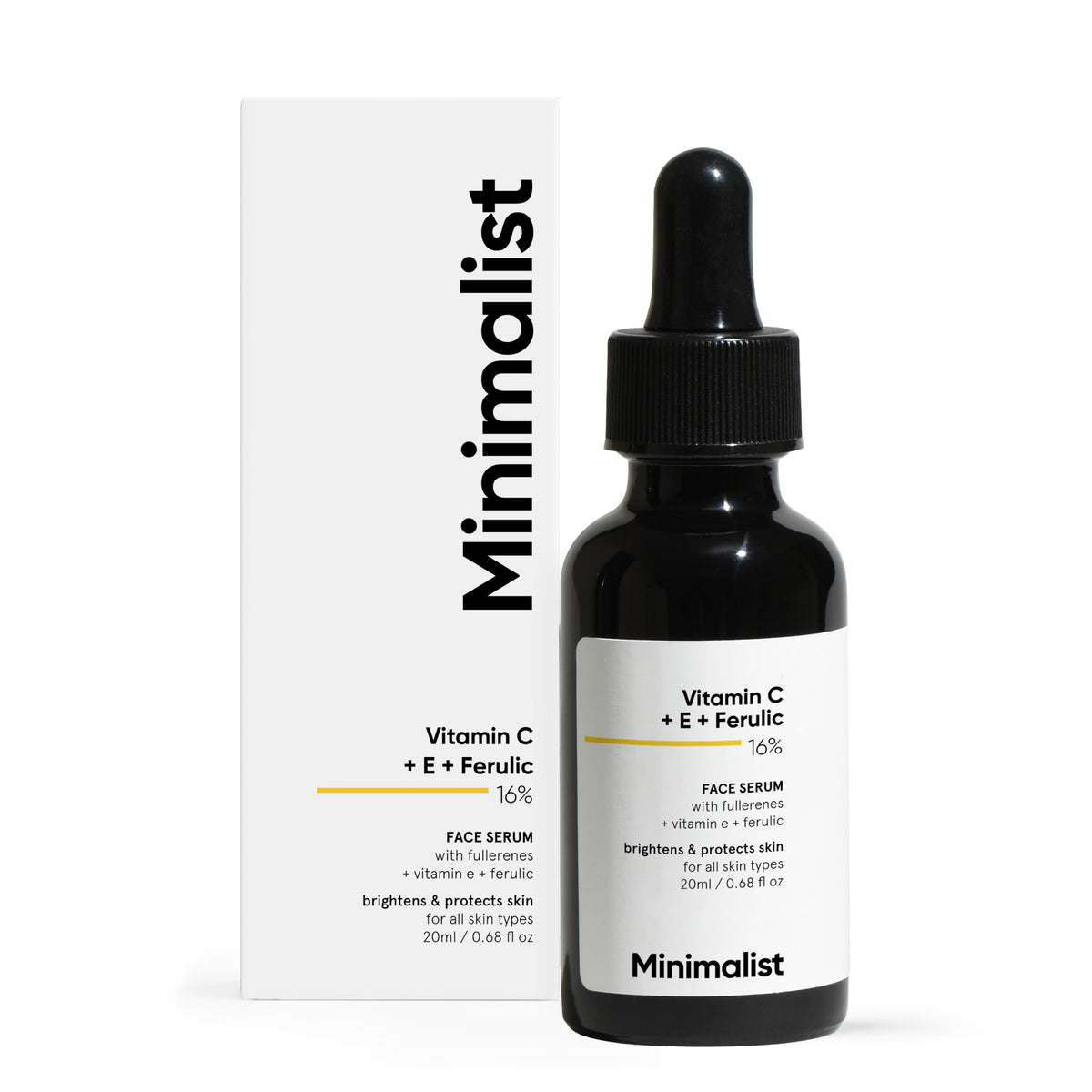 Minimalist 16% Vitamin C Face Serum – Brightening & Glow-Boosting Formula with Vitamin E, Ferulic Acid & Fullerenes, Antioxidant Boost for Radiant Skin (10 ml)