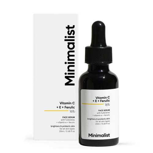 Minimalist 16% Vitamin C Face Serum – Brightening & Glow-Boosting Formula with Vitamin E, Ferulic Acid & Fullerenes, Antioxidant Boost for Radiant Skin (10 ml)