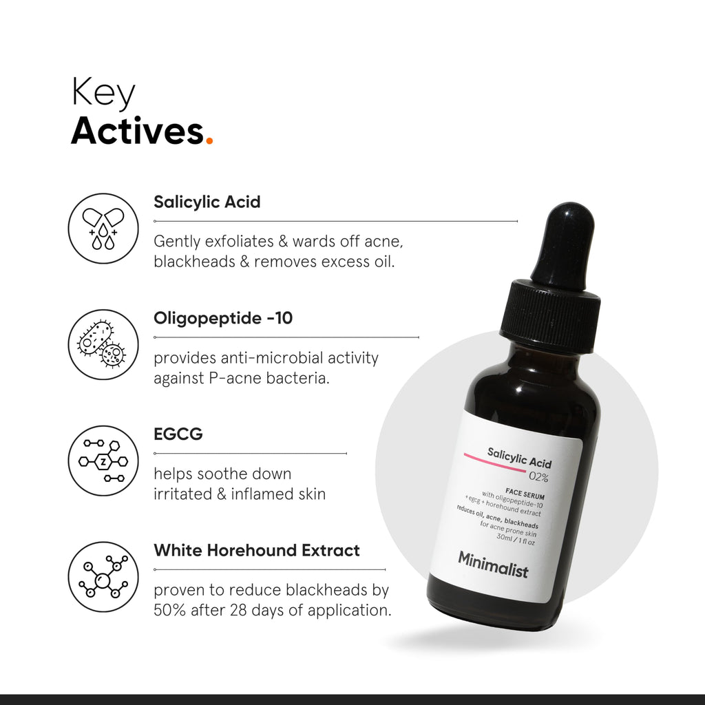Minimalist 2% Salicylic Acid Serum for Acne & Blackheads | BHA Exfoliating Anti Acne Serum for Pore Cleansing & Oil Control | Pore Tightening Treatment for Oily & Acne-Prone Skin | 10ml