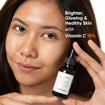 Minimalist 10% Advanced Vitamin C Serum for Glowing Skin | Brightening & Dark Spot Treatment | Treats Uneven Skin Tone, Dullness & UV Damage | Daily Face Serum (Stable Vitamin C) | 30ml
