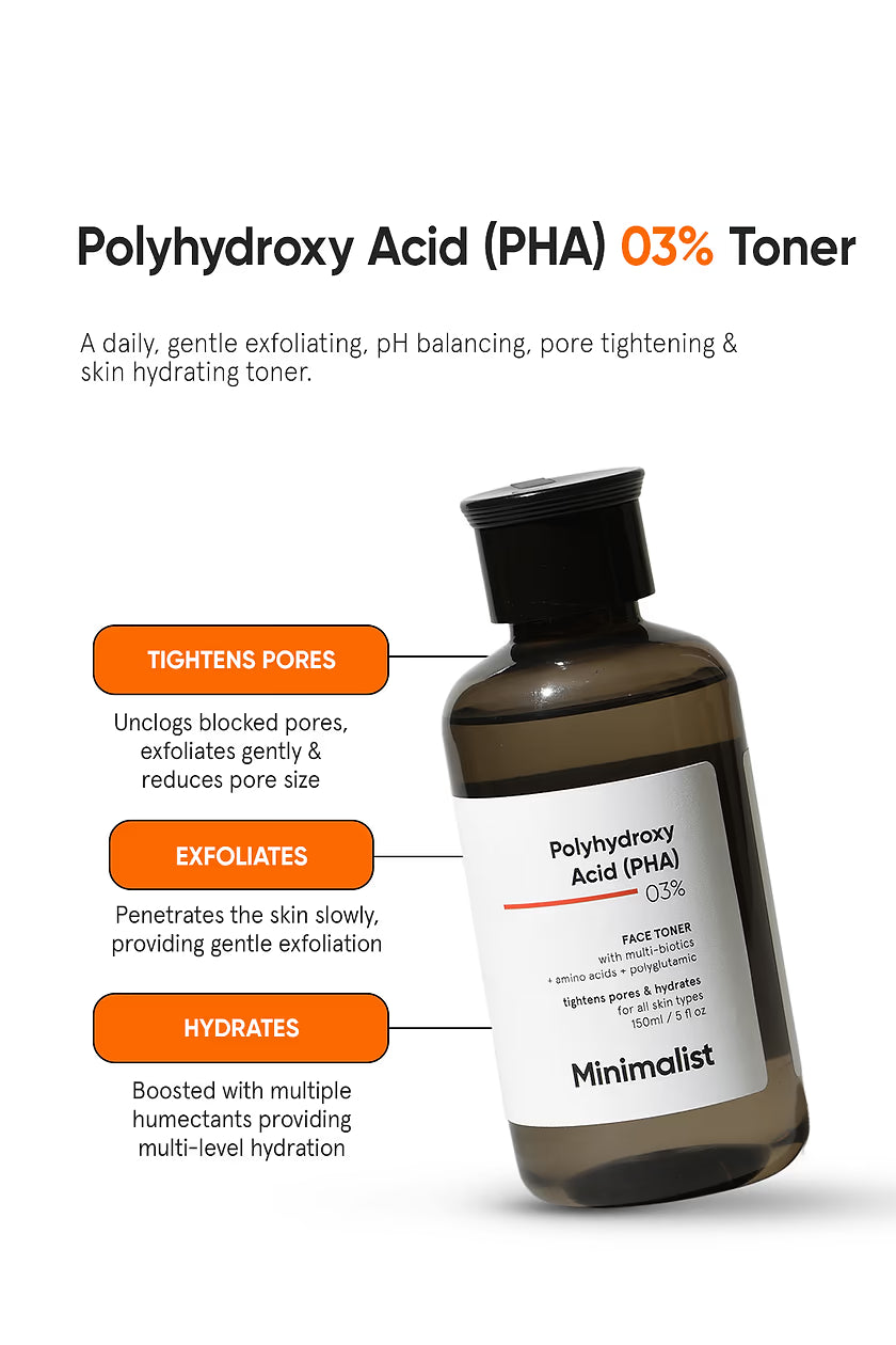 Minimalist Anti Acne PHA 3% Face Toner for Oily Skin | Pore Tightening & Mild Exfoliation For All Skin | Alcohol Free Hydrating Face Toner For Glowing Skin | 150 ml